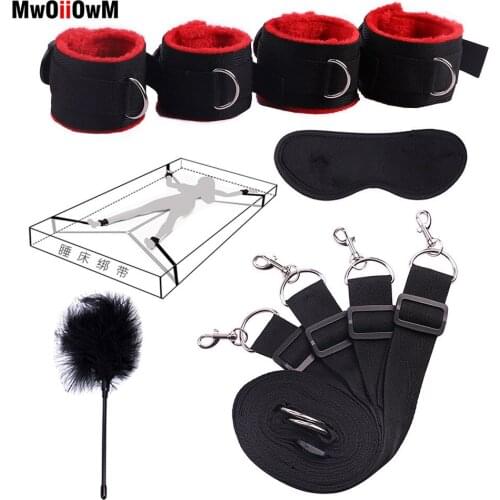 Sex Toys For Woman Men BDSM Bondage Set Under Bed Erotic Restraint Handcuffs & Ankle Cuffs & Eye Mask Adults Games for Couples