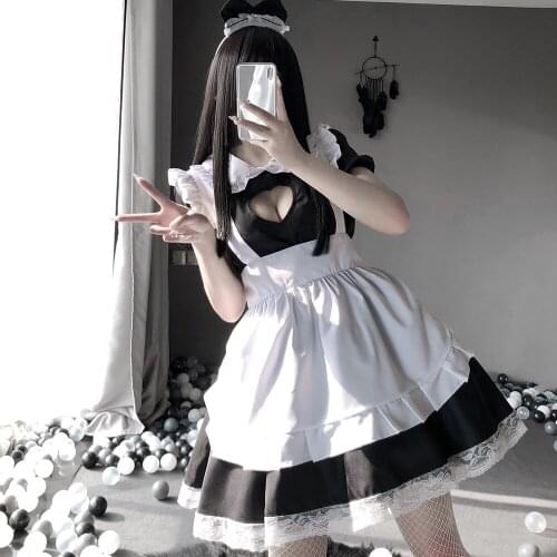 Sexy Cosplay Maid Costume for Women Lace Cat Role Play Servant Dress with Apron Hot Outfit Miniskirt