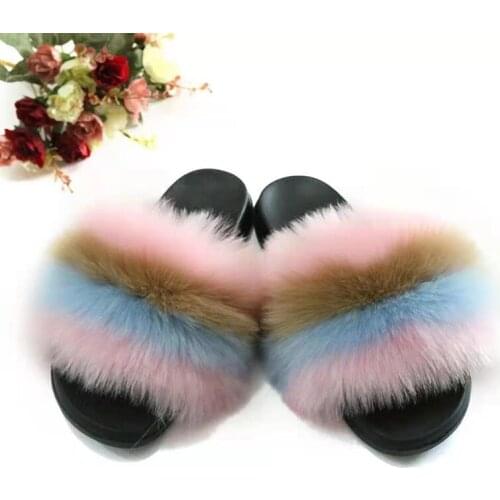Girl Luxury Fluffy Fur Slippers Ladies Indoor Warm Fuzzy Fur Flip Flops Women Amazing Plush Fur Slides Wholesale TX412