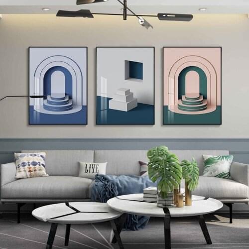 Nordic Abstract Geometric space building Staircase corridor Wall Art Canvas Painting Poster Print Wall Picture for Living Room