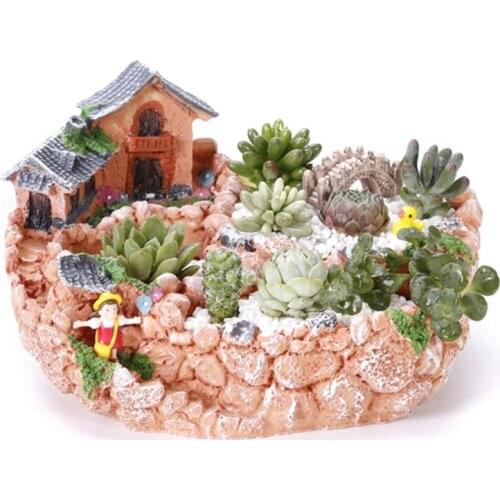 Fairy Resin Planter Modern Garden Miniature Sweet House Cottage Flowerpot DIY Bonsai Pots for Succulent Plants