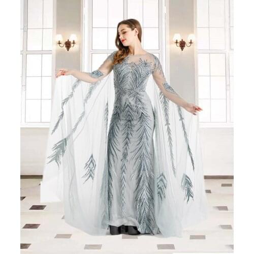 Evening Dresses Gray Long Luxury 2021 Dubai Sequin For Women Party, Wedding, Prom HO1072