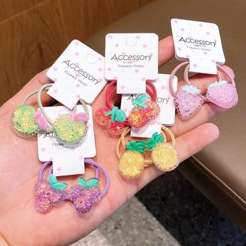 2PCS Cute Crystal Fruit Princesses Hairpins Kids Elastic Hair Bands Baby Headdress Children Hair Tie Girls Hair Clip Accessories