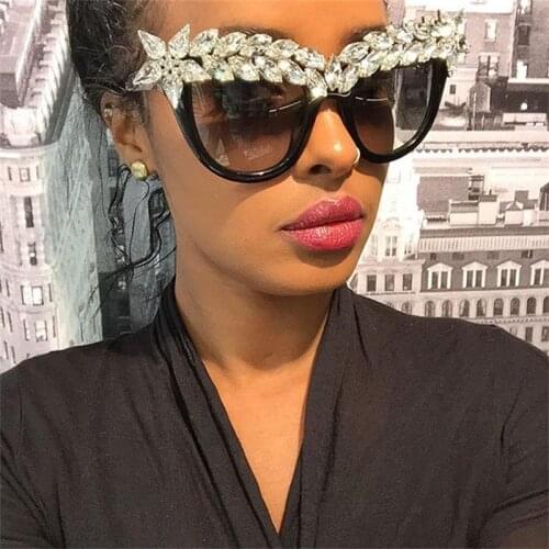 Diamond cat eye sunglasses women luxury brand oversize fashion sunglasses female big sun glasses ladies Eyewear lunette femme