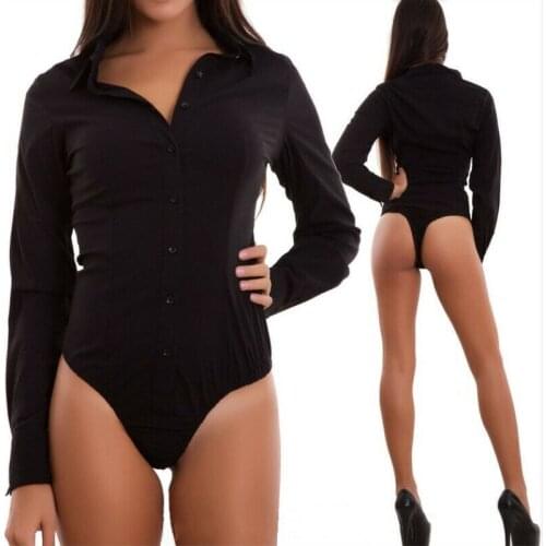 Sexy V Neck Bodysuit Women Solid Long Sleeve Buttons Rompers Ladies shirt Jumpsuit 2020 Casual One-pieces For Formal