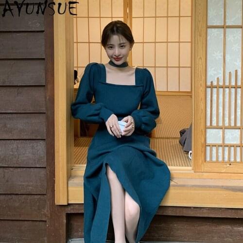 AYUNSUE Fashion Vintage Dress High Quality Long Dress Spring Autumn 2021 High Waist Elegant Dresses for Women Roupas Feminina