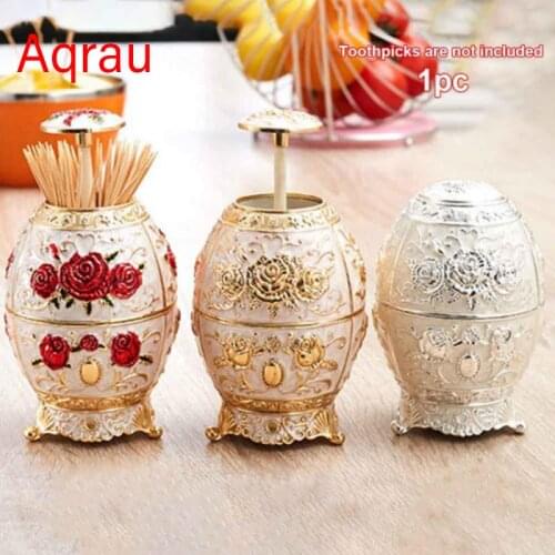 1PC New Design Metal Vintage Automatic Toothpick Holder Zinc Alloy Metal Toothpick Dispenser Box Organizer European Style