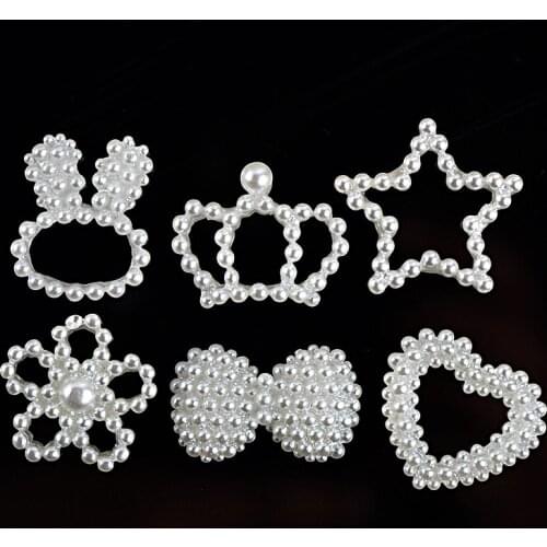 100pcs Imitation Pearl Crown Love Bow-knot Handmade Necklace Hairpin Earrings Pendant Accessories DIY Jewelry Making Materials