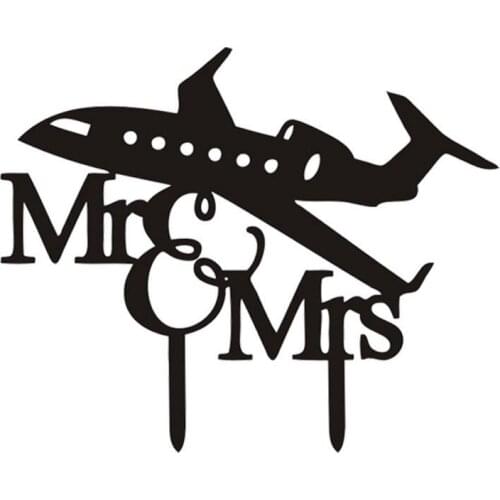 100pcs/lot Creative Mr and Mrs plane design Acrylic Wedding inserted card Wedding Cake Topper Party Cake Decorations