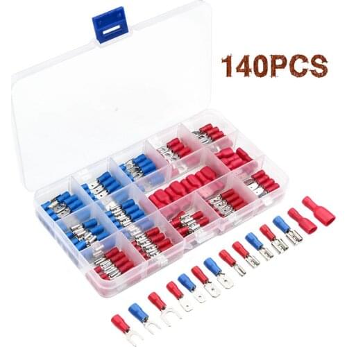 140Pcs Fork U-type Electrical Wire Connectors Terminal Seal Butt Insulated Spade Ring Crimp Terminals Assortment Kit