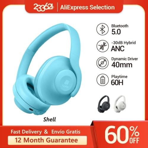 233621 Shell Headphones Noise Cancelling,48 Hours Playtime Fast Charge, Lightweight Over Ear ANC Wireless Bluetooth Headsets