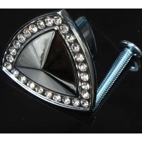 35mm modern fashion glass diamond furniture knobs shiny silver drawer cabinet knob pull chrome dresser cupboard door handle