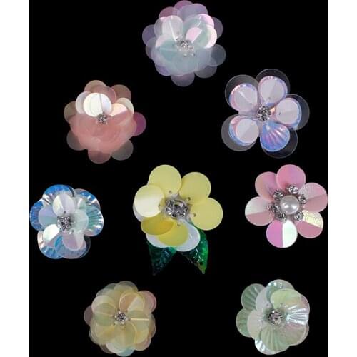 50pieces 3.5cm*3.5cm Craft Beaded Crystal Sequin Flower Patches Applique Clothes Decorated For Hairband Hat Accessories TH498