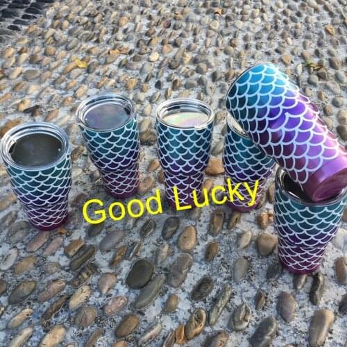 50pcs/lot 2018 new little mermaid glitter tumbler travel cars mermaid cup stainless steel hand mermaid print scales tumbler mugs