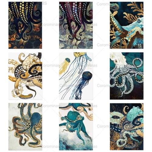 Abstract Metallic Octopus Canvas Painting Sea Animals Modular Posters and Prints Wall Art Pictures Living Room Home Decoration