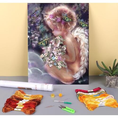Angel Religion Printed 11CT Cross Stitch Embroidery Kit DMC Threads Craft Handiwork Needlework Sewing Package Wholesale