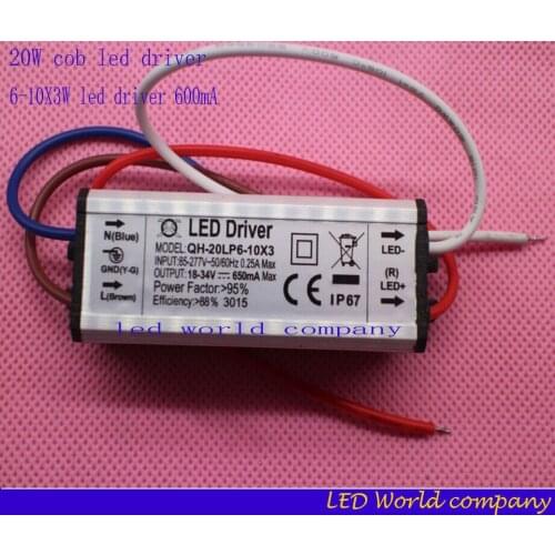 Free shipping 2pcs Waterproof Power Supply AC 110 220V LED Driver 6-10X3W 20W 650mA for 20w High power led chip light