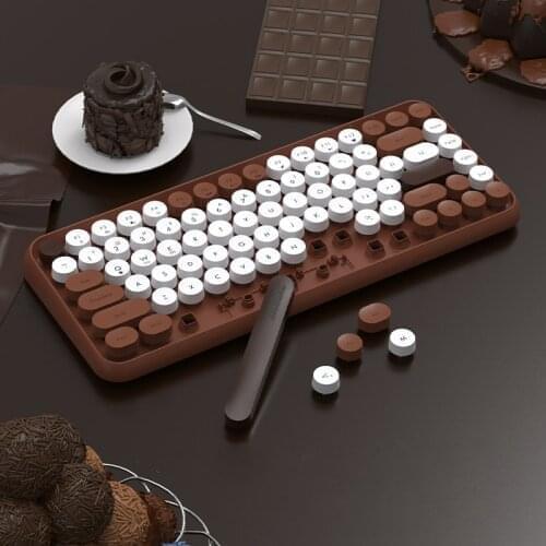 Chocolat Retro Typewrite Round Ks Bluetooth-compatible Wireless Keyboard with Multi Color 84 Key Matte Touch for Win/iOS/Android