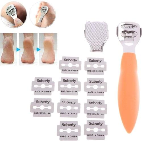Foot Callus Shaver Heel Hard Skin Remover Hand Feet Pedicure Razor Tool Shavers Stainless Steel Handle 10 Blades Foot Care Tool