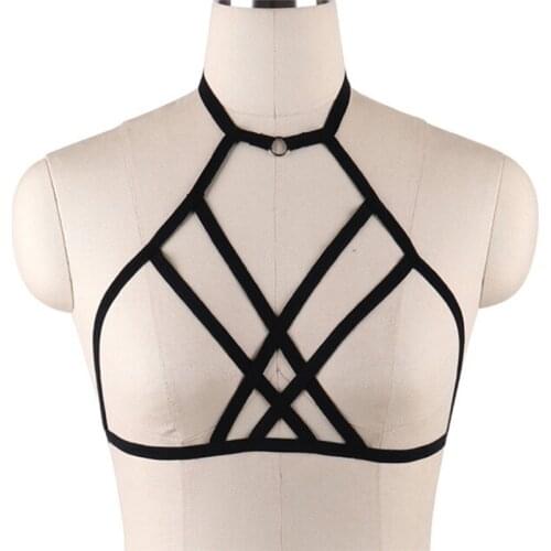 Elastic Bra 90s Cupless Lingerie Bra Elastic Harness Belt Bdsm Female Sexy Goth Lingerie
