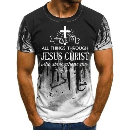 Hot Sale Mens Jesus Christ Cross Print Short Sleeve Casual All-Match Fashion T-Shirt Oversized Round Neck T-Shirt