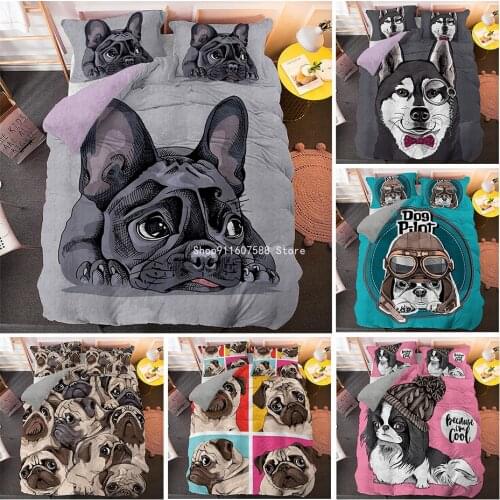 Cartoon Pug Duvet Cover Set Cute Dog 3D Comforter Beding Set 2/3pcs Single Queen King Size For Kids Bed Linen Bedding Luxury