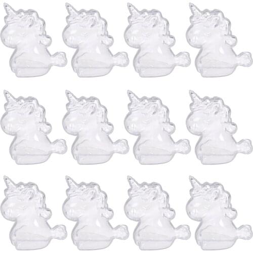 12 pcs Candy Boxes Plastic Transparent Unicorn Shape Party Supplies Candy Holder Sugar Containers for Birthday Baby Shower