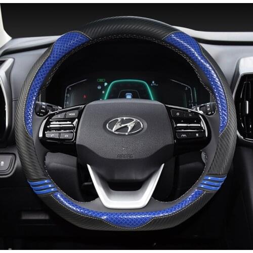 38CM PU Leather Car Steering Wheel Cover for hyundai solaris veloster ix35 kona accent i40 santa fe ioniq getz Auto Accessories
