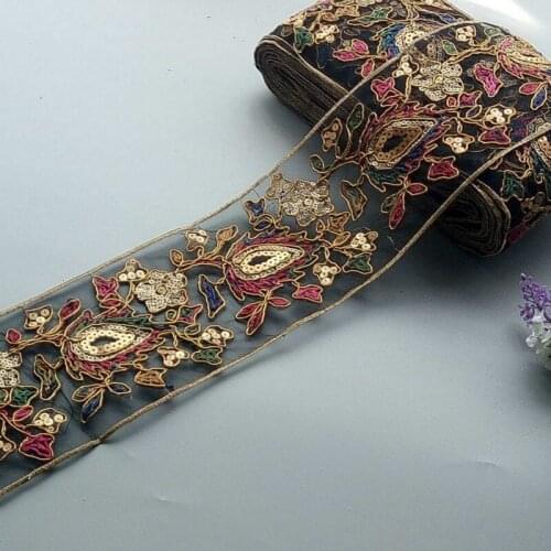 2 Yards 10.5cm Ethnic Gold Thread Sequins African Lace Trims Geometric Lace Ribbon DIY Sewing Dress Decoration Bridal Lace