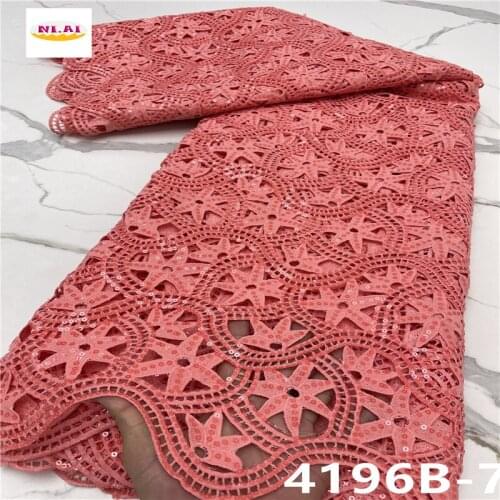 Hot Sell Peach color African Sequin Tissue Cord Lace Trim 5Yards African Embroidery Dry Lace Fabric For Woman NA4196B-3