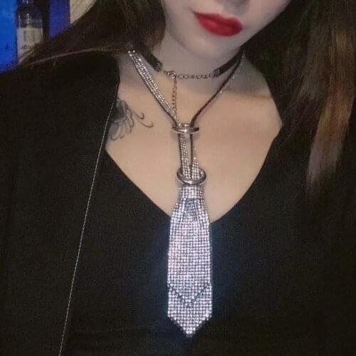 Fashion Rhinestone Tie Collar Women Wedding Crystal Luxury Necktie Choker Statement Necklace For Women Party Nightclub Jewellery