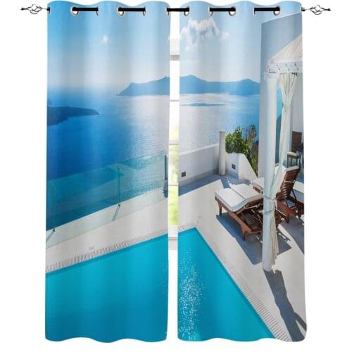 Sea Building Swimming Pool Blue Sky Window Treatments Curtains Valance Window Blinds Bedroom Curtains Kids Room Decor