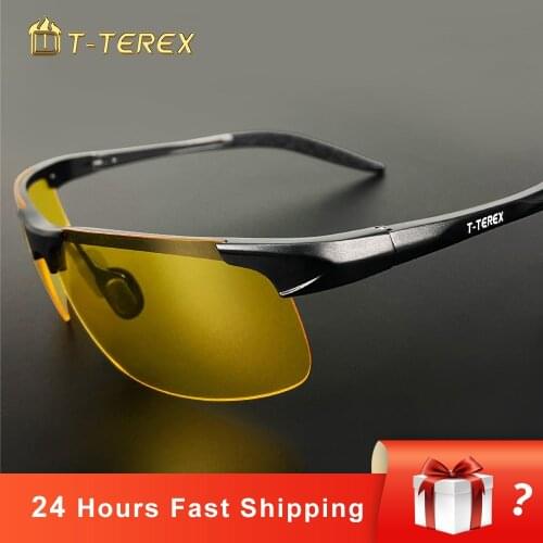 T-TEREX Night Vision Glasses Men Polarized Anti-Glare Lens UV400 Aluminium Magnesium Frame Yellow Driving Sun Glasses For Car