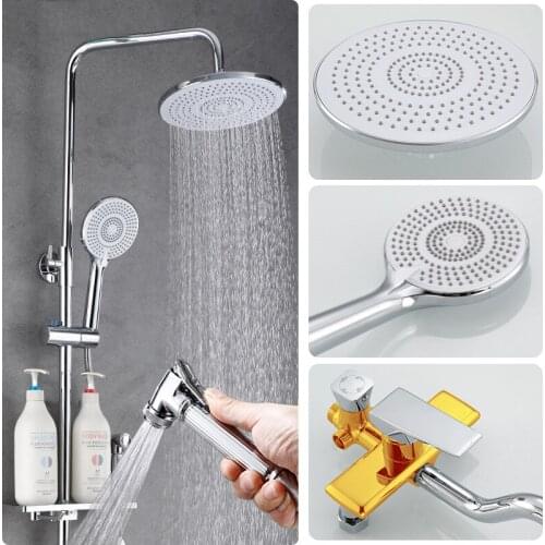 Thermostatic Shower System Faucet Set Chrome Rainfall Bathtub Tap With Bathroom Shelf Water Flow Produces Electricity