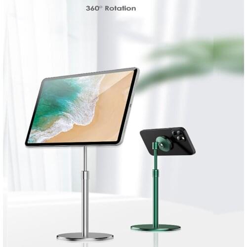 Magnetic Cell Phone Stand for Desk, Telescopic Phone Holder Adjustable Aluminum Magnetic Tablet Stand, Green, Silver White