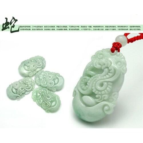 Natural Myanmar Jade snake Pendant jadite Amulet Hanging Chinese Zodiac serpent Year Talisman