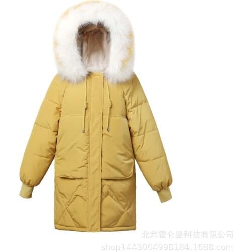 2019 womens new loose thick mid-length cotton clothes jacket solid color big fur collar down cotton jacket h00201