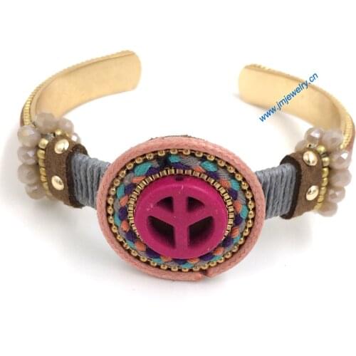 New European Jewelry Suppliers handmade leather gold Bracelet Phosphorus stone thin tibetan bracelet for women
