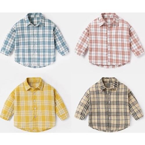 Fall Clothes for Toddler Girl Plaid Shirts Boys Autumn Grid Kids Shirt Childrens Lapel Stripe Long Sleeve Shirt Korean Top Ropa