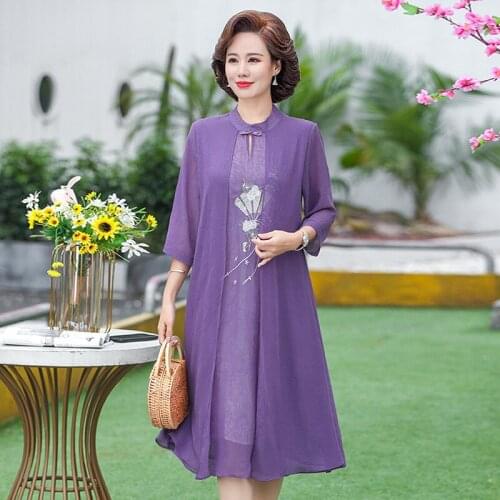 Fake Two-piece Dress Female Summer New Vintage Wedding Party Mother Dress Floral Printing Improved Cheongsam Dress Vestidos