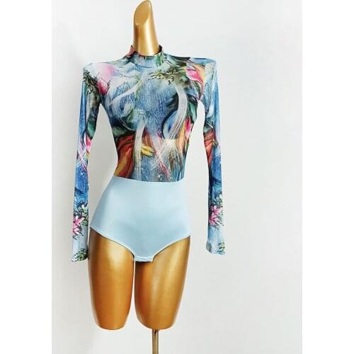 BY52-2 See Through Patchwork High Neck Latin Dance Dress Women Bodysuit Latin Dance Tops for Ballroom Tango Dancing Performamnce