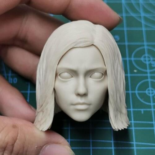 DIY Unpainted 1/6 Fighting Angel Head Sculpt Female Big Eyes Girl Soldier Head Carving Fit 12'' Action Figure Body