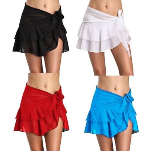 Sexy Woman Girls Swimsuit Ruffles Solid Color Bandage Wrap Skirt Swimwear Beachwear Bikini Cover Ups Summer Sarong