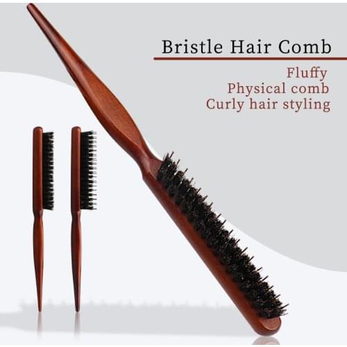 Hair Brush Wood Handle Fluffy Bristle Comb Dish Hairdressing brush Hairstyle Barber Scalp Massage Hair Styling Tool