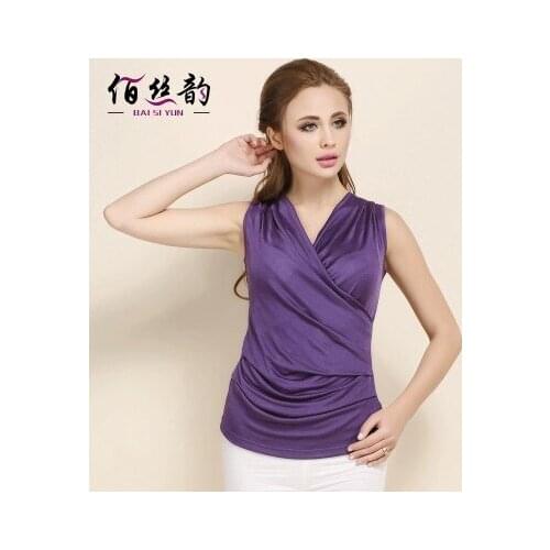 Hk silk rhyme silk knitting crossover v-neck singlet Smoke plait to render t-shirts 100% mulberry silk product