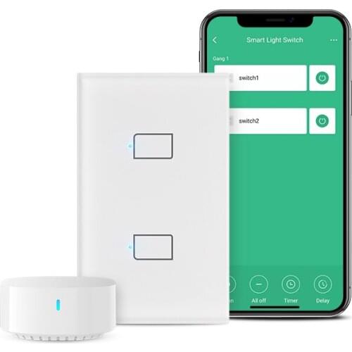 No Neutral Required BroadLink Smart Light Switch, Glass Panel, Compatible with Alexa, Google Home and IFTTT, HUB Included