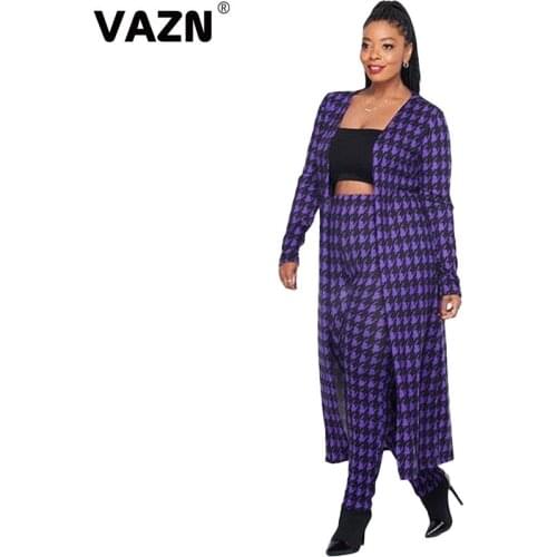 VAZN 2021 Party Going Out Wear Full Sleeve Plaid Print Sexy High Street Set Elegant Women Young Energetic Set