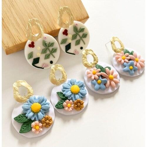 3D Handmade Jewelry Trend Delicate Womens Sets Elegant Spring Color Manual Geometric Long Polymer Clay Earrings Pendants