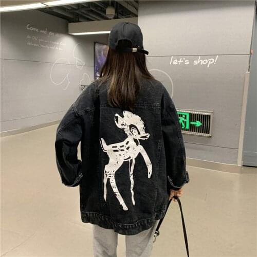 Women Spring New Leopard Print Denim Jacket Animal Pattern Print Denim Jacket Hong Kong Style All-Match Loose Denim Jacket