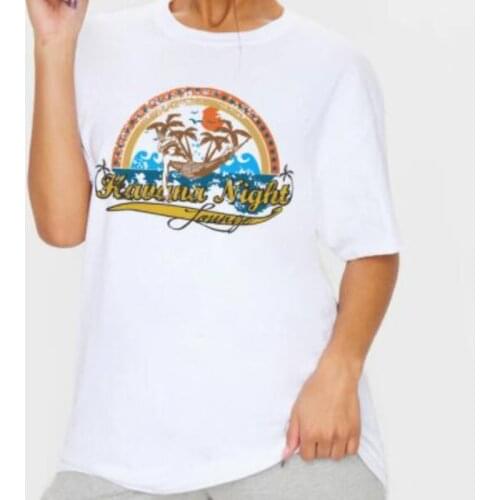 Kuakuayu HJN Hawaii Nights Shirts Sunset Happy Beach Camper Print Women Tshirt Funky Fashion Short Sleeve Summer Shirt Woman Tee